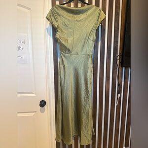 Olive Green Satin Midi Dress
